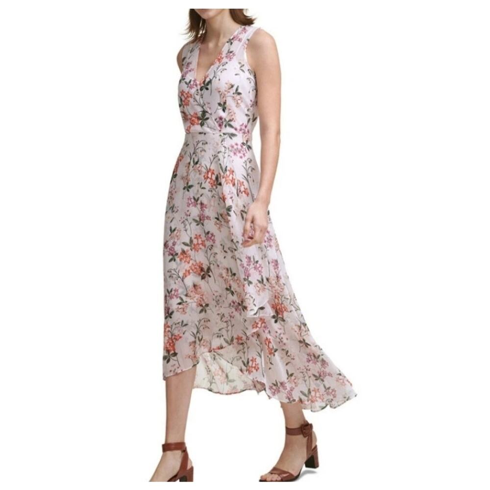 Calvin Klein Floral Sheer Sleeveless V-Neck Party Guest Maxi Dress Size 10